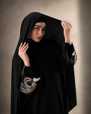 پشت عبای مشکی جواهردوزی شده با نگین نقره ای و دودی