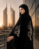 پشت عبای مشکی جواهردوزی شده با نگین نقره ای و دودی