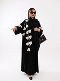 عبا مشکی کار دست با گل برجسته سفید